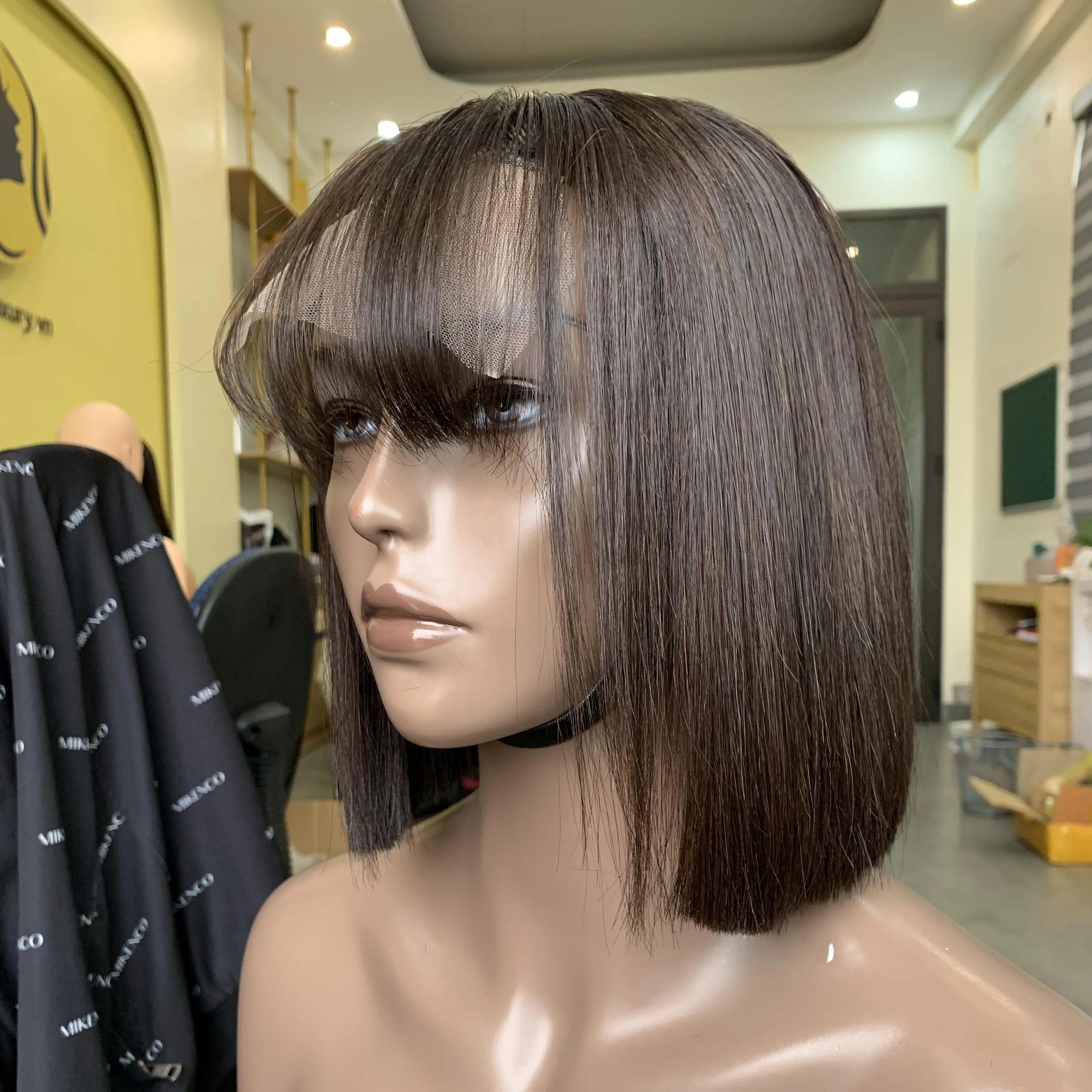 HD ren Bob tóc giả với bangs lớp biểu bì phù hợp con người Việt Nam tóc tóc giả nhà tài trợ duy nhất 100% tóc con người rìa