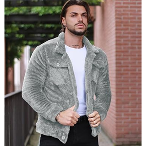 Vêtements d'extérieur avec manches épaisses et longues coupe ample cool pour la veste en fausse fourrure solide pour hommes en plein air - Product Image 6