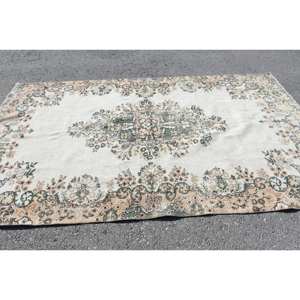 Clásico Beige verde 5,6 X 9.2ft lana Aubusson diseño sala de estar alfombra Patchwork rectángulo aparador alfombra látex alfombras turcas - Product Image 3