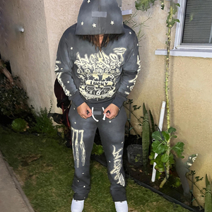 Ensemble sweat-shirt et pantalon de survêtement évasé personnalisé brodé, en coton délavé, coupe ample et oversize pour homme - Product Image 4