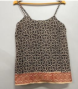 Fait à la main été femmes 2 pièces ensemble de vêtements de détente Bagru écharpe tricot coton bloc imprimé débardeur Shorts plage couverture col en v - Product Image 2