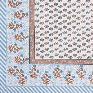 Ensemble de draps de lit en coton imprimé à la main, motif floral bleu pêche, style indien traditionnel, 3 pièces, taille king, literie de luxe pour la maison et l'hôtel - Product Image 4