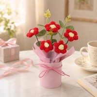 Bouquet de fleurs en tricot fait main, fleurs en fil crocheté, décoration de bureau, cadeau pour la Saint-Valentin, vente en gros