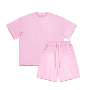 Ensemble chemise et short léger en appliqué 300 GSM, coupe ample, style streetwear personnalisé, tenue estivale deux pièces pour hommes et femmes - Product Image 1