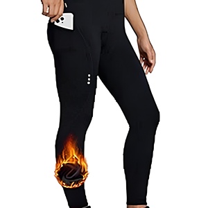Collants noirs ajustés sans couture pour femmes, longueur longue, en spandex et nylon, avec poche et motif flamme - Product Image 1