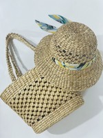 Buatan tangan Vintage air Hyacinth tas tangan wanita bergaya Dual bahu tali tahan lama Pinwheel desain tenun terbuka atas bunga
