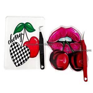 High Quality Sustainable Acrylic Cherry Design Lash Tile With <b>Magnet</b> For <b>Eyelash</b> Extension Tweezer Custom Lash Tile Available - Product Image 1
