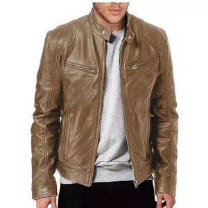 Vêtement pour homme de haute qualité, veste en cuir de vache personnalisée par un designer, col montant, veste de moto vierge pour homme - Product Image 5