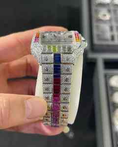 Montre de luxe en acier inoxydable de haute qualité, hip-hop, entièrement sertie de diamants, mécanique, unisexe, diamant moissanite VVS, cuir ETA - Product Image 5