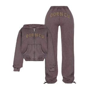 Custom Women Tracksuit Sweatsuit Set <b>Pink</b> Distressed Embroidery Tracksuit <b>Hoodie</b> Suits Track Suit - Product Image 6