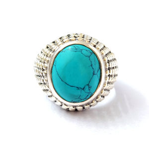 Vintage Fashionable <b>Turquoise</b> <b>Ring</b> (7.0 Grams) Princess Cut Diamond Gold Plated Stainless Steel Inlay Setting Wing Number Gift - Product Image 1