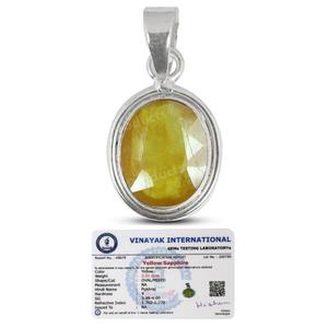 Pendentif en saphir jaune Pukhraj certifié naturel en argent sterling 92,5, 7-8 carats, prêt à offrir - Product Image 1