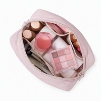 Pochette de toilette matelassée avec fermeture éclair double entièrement ouvrable, organiseur de maquillage de voyage