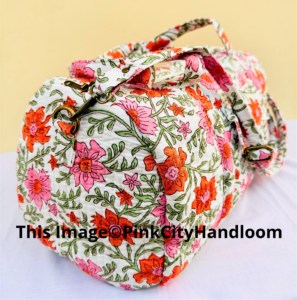 Bolso de algodón con estampado de bloques, bolsos de lona de fin de semana con estampado Floral grande, bolso de viaje de tela acolchada para mujer para Unisex - Product Image 3