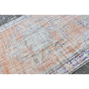 Vintage Rug, 6.2x9.4 ft Large Rug, <b>Brown</b> Blue <b>Wool</b> Rug - Product Image 5