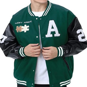 Chaqueta Universitaria Informal con Mangas de Cuero, Mezcla de Lana, Cierre de Broches, Puños Acanalados, Estilo Urbano para el Campus, OEM ODM - Product Image 1