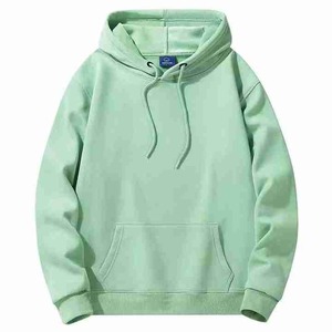 Sweat à capuche en polaire thermique 100% coton pour hommes, épaules tombantes, coupe boxy surdimensionnée, capuche courte, design d'hiver à motif solide - Product Image 2