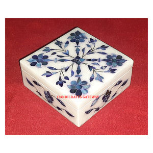 High Quality Handmade New Unique Marble Inlay <b>Blue</b> Mother Of Pearl Square Shape Jewelry Box For Party Decorations And Gifting - Product Image 1
