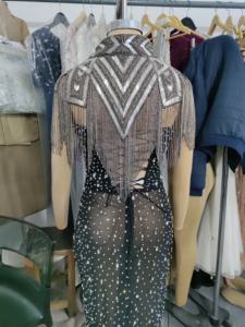 Elegant Beaded <b>Cape</b> Evening Dress Luxurious Chiffon and <b>Knitted</b> Fabric With Stylish Logo on Back for Club Formal Outfits - Product Image 2