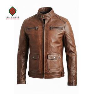 Chaqueta de Cuero Estilo Bomber Marrón para Hombre |   Cuero de Oveja Marrón Hecho a Mano |   Chaqueta Casual de Invierno |   Ropa Exterior Retro con Forro de Lana |   Regalo - Product Image 1