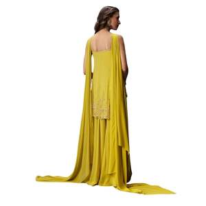 Lime Green Embroidered Sharara Set with Tassel Dupatta for Women Traditional Party Wear and Indian Wedding <b>Outfits</b> - Product Image 6