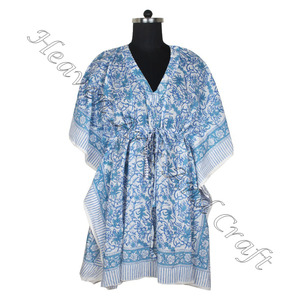 Kaftan de algodón con estampado de bloque de mano Caftan indio hecho a mano KFCS090 Abaya Kaftan Caftan Arab Jalabiya Dubai Fashion Hand Block Print - Product Image 2