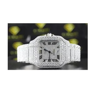 High-end Luxury Bling Full Diamond Watch VVS Moissanite Hip Hop Iced Out Stainless Steel Watches from Indian Supplier