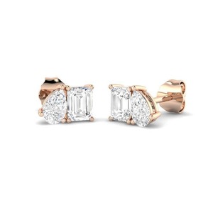 Pendientes de dos piedras con diamantes en forma de pera, 1.00 Ct, diamantes cultivados en laboratorio, en platino, para regalo de aniversario nupcial - Product Image 3