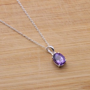 Pendentif solitaire en argent sterling 925 plaqué rhodium avec améthyste, bijoux faits à la main, style bohème, cadeau pour femmes et filles - Product Image 1