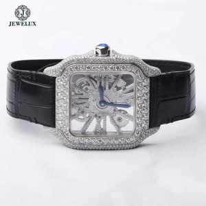 Montre élégante ronde en diamant Moissanite Design antique, bracelet en cuir, boîtier en acier inoxydable de 20mm, affichage analogique à quartz - Product Image 4