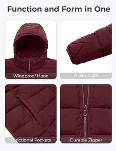 Vestes légères pour femmes grandes tailles, veste matelassée chaude à fermeture éclair intégrale avec capuche - Product Image 5