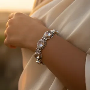 "Rhodium-Plated <b>Topaz</b> Flower <b>Bracelet</b> for Women-Elegant Gift Option" - Product Image 2