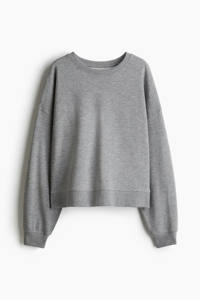 Sweat-shirt court à la mode pour femmes gris chiné coton éponge à capuche côtelé poignets ourlet imprimé décontracté vêtements d'hiver tombé - Product Image 4