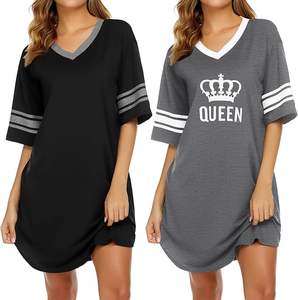 Mujer verano Otoño Invierno nueva ropa de dormir camisón hasta la rodilla pijama de dibujos animados de manga corta 3XL 100% poliéster tejido - Product Image 6