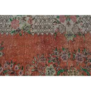 Alfombra turca vintage con área grande de 3,1x7,4 pies, diseño de retazos rectangulares en material de lana verde naranja, respaldo de látex para habitación de pasillo - Product Image 5