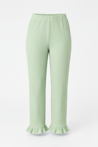 Trendy Ribbed Knit Eco-Friendly Windproof Winter Wide Leg <b>Pants</b> Lettuce Hem <b>Women</b> Casual <b>Lounge</b> Wear Factory Wholesale - Product Image 6