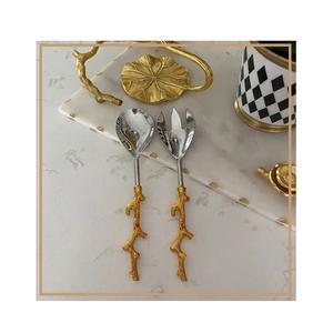 Wholesale Customizable High Quality Silver and Gold Salad Serving Set Shiny Polish Brass <b>Flatware</b> of 2-Sustainable Features - Product Image 5