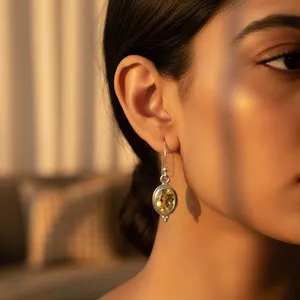 ต่างหูเงินแท้ 925 ประดับพลอยซิทริน สำหรับผู้หญิง ดีไซน์ทันสมัย - Product Image 2