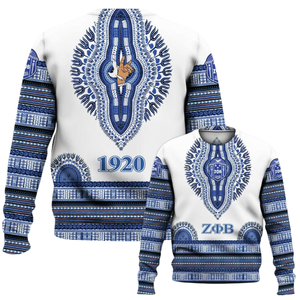 Sudadera con Cuello Redondo de la Hermandad Zeta Phi Beta 1920, Bordado de Letras Griegas, Sudadera de Forro Polar Azul para Mujer - Product Image 6