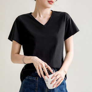 Camisetas ligeras con cuello en V para mujer, personalizadas, de algodón premium, informales, transpirables, camisetas con cuello en V para mujer - Product Image 6