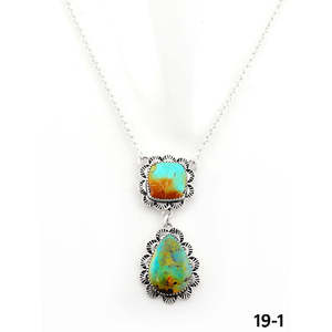 Collier en argent sterling plaqué or, inspiré du sud-ouest, avec turquoise et motif floral bohème, chaîne à maillons en alliage - Product Image 1