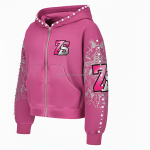 เสื้อมีฮู้ดซิปหนาแบบพรีเมี่ยมสำหรับฤดูหนาวมี400 GSM ขนแกะเนื้อนุ่มสีชมพูด้านในปักโลโก้ได้ตามต้องการ - Product Image 4