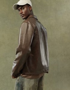 Wholesale Custom Embossed Logo Genuine <b>Sheepskin</b> Leather Varsity <b>Jacket</b> for Men Fashion Breathable Winter <b>Jacket</b> Canvas Fabric - Product Image 2