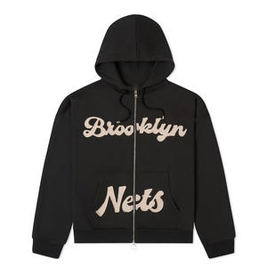 เสื้อฮู้ดบาสเก็ตบอลสีดำแบบยูนิเซ็กซ์ ผ้าฝ้ายฟลีซ 100% คุณภาพสูง ซิปยาวเต็มตัว ปักลายแบบแอพพลิเค ทรงพอดีตัว สไตล์อเมริกันสตรีท - Product Image 2