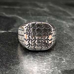 Bague puzzle pour homme en argent sterling 925, argent brillant 10k, design mixte en forme de pièces de puzzle, cadeau - Product Image 2