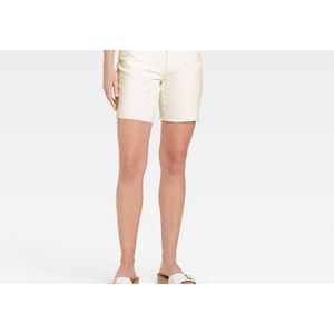 Shorts Bermuda in Denim Vintage a Vita Alta da Donna, Bianchi con Decorazione a Bottoni Universali, Taglia 12 - Product Image 2