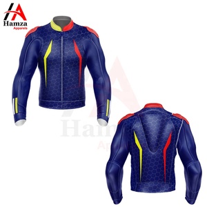ชุดกีฬาแข่งรถหนัง PU คุณภาพดีดีไซน์ใหม่แจ็กเก็ตมอเตอร์ไซค์สีฟ้ากันลมโดย Hamza - Product Image 4