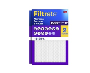 แผ่นกรองอากาศ Filtrete ขนาด 16x25x1 นิ้ว, MERV 12, MPR 1500, กรองสารก่อภูมิแพ้ แบคทีเรีย และไวรัส แพ็ค 2 ชิ้น - Product Image 1