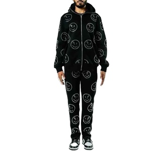 High Quality Fully Customized Men Hooded Casual Breathable Comfortable Anti Wrinkle Latest Design Rhinestone <b>Track</b> <b>Suit</b> - Product Image 5
