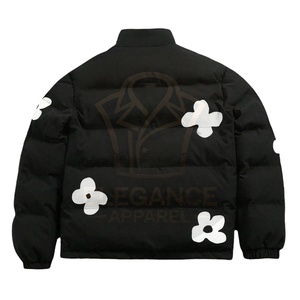 Men's Printed <b>Zip</b>-<b>Up</b> Stand Collar Canvas Fleece Puffer Jacket Waterproof Breathable Winter Warmth in Black <b>White</b> Latest Style - Product Image 1